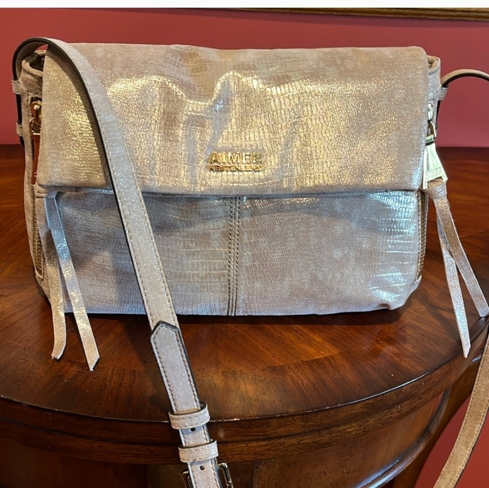 NWOT Aimee Kestenberg Bali Metallic Croc Leather Crossbody Bag